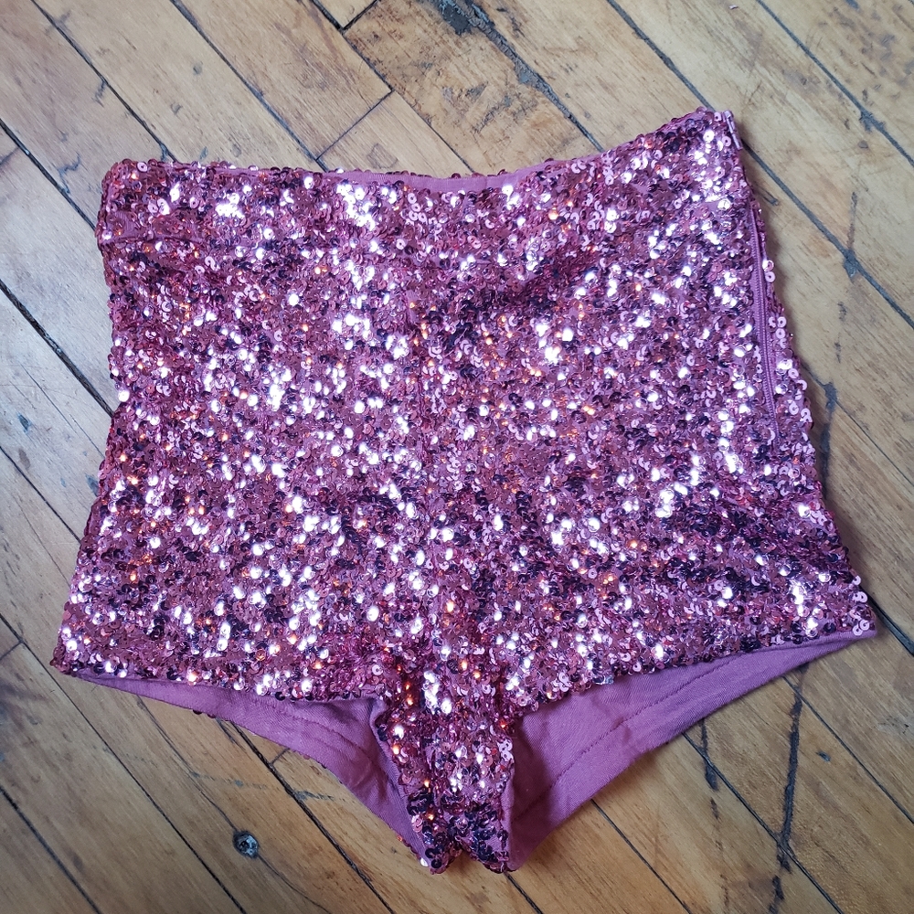 Topshop pink sequin shorts